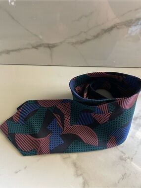 Pierre Balmain Geometric Teal, Pink & Blue Silk Tie VTG